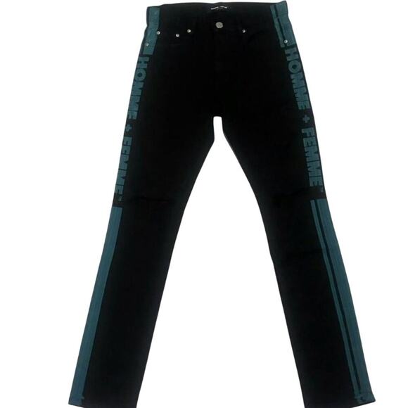 Homme + Femme Black Green Stripe Tesla Jeans Slim Fit, Unisex 28, New with Tag - Picture 1 of 11